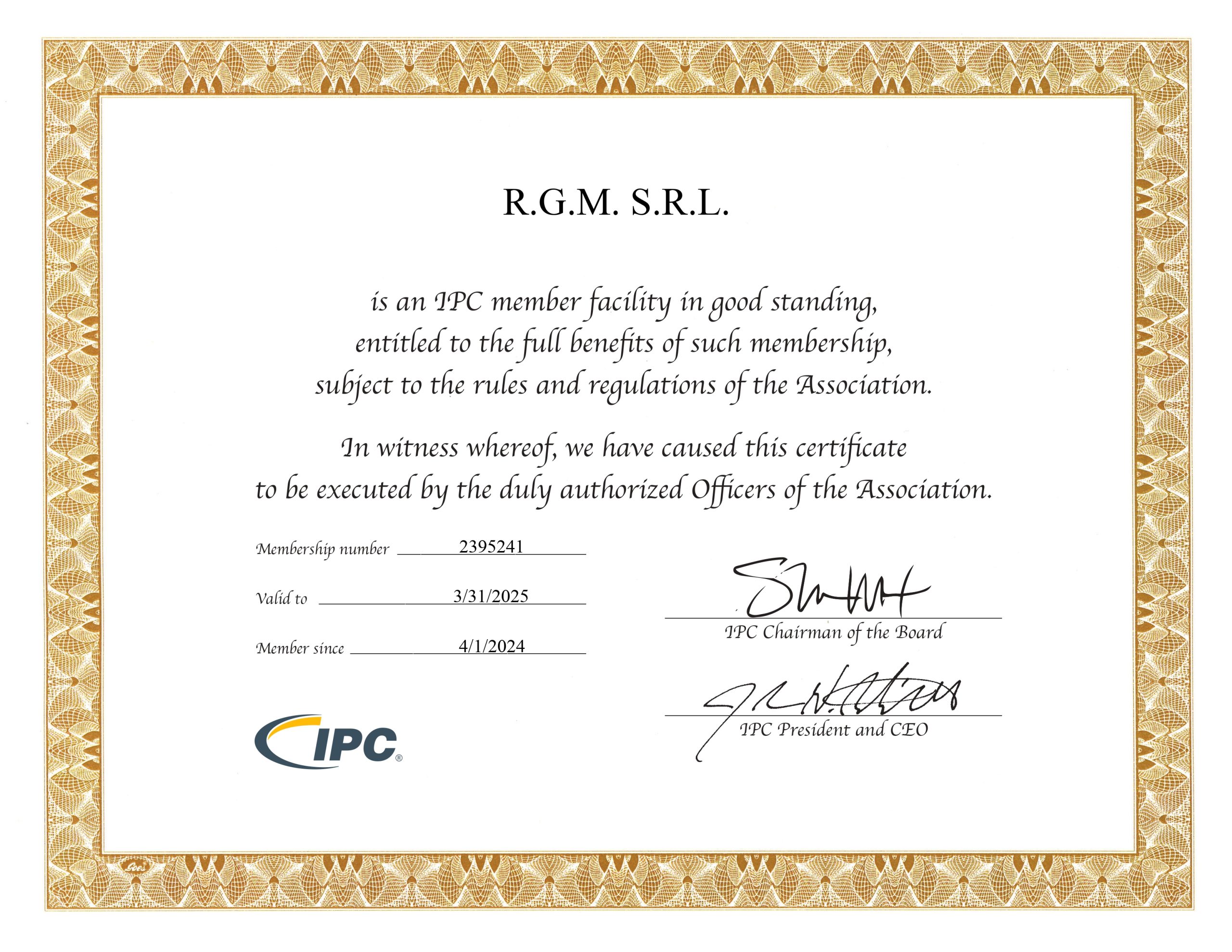 IPC Certification - RGM S.r.l.